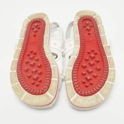 Pre Owned Christian Louboutin White Neoprene and Rubber Studs Slingback Sandals Size 40