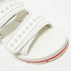 Pre Owned Christian Louboutin White Neoprene and Rubber Studs Slingback Sandals Size 40