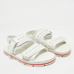 Pre Owned Christian Louboutin White Neoprene and Rubber Studs Slingback Sandals Size 40