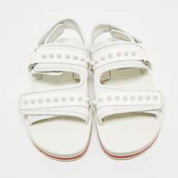Pre Owned Christian Louboutin White Neoprene and Rubber Studs Slingback Sandals Size 40
