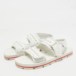 Pre Owned Christian Louboutin White Neoprene and Rubber Studs Slingback Sandals Size 40