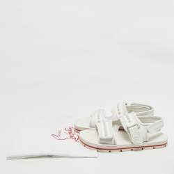 Pre Owned Christian Louboutin White Neoprene and Rubber Studs Slingback Sandals Size 40