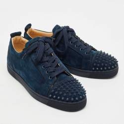 مملوكة مسبقًا Christian Louboutin Navy Blue Suede Louis Junior Spikes Sneakers Size 45