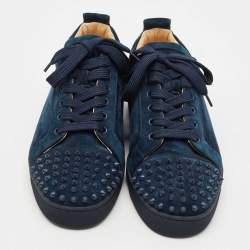 مملوكة مسبقًا Christian Louboutin Navy Blue Suede Louis Junior Spikes Sneakers Size 45