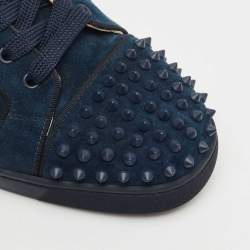 مملوكة مسبقًا Christian Louboutin Navy Blue Suede Louis Junior Spikes Sneakers Size 45