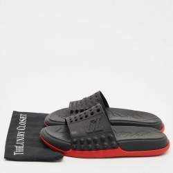 Pre Owned Christian Louboutin Black Rubber Take It Easy Slide Sandals Size 45