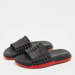 Pre Owned Christian Louboutin Black Rubber Take It Easy Slide Sandals Size 45