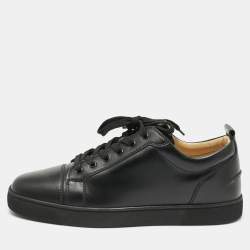 Pre Owned Christian Louboutin Black Leather Louis Junior Slip On Sneakers Size 43.5