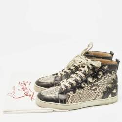 Pre Owned Christian Louboutin Black/Beige Leather And Python Rantus Orlato High Top Sneakers Size 43