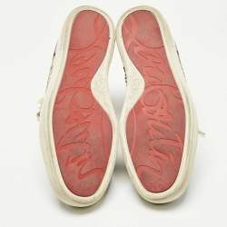 Pre Owned Christian Louboutin Black/Beige Leather And Python Rantus Orlato High Top Sneakers Size 43