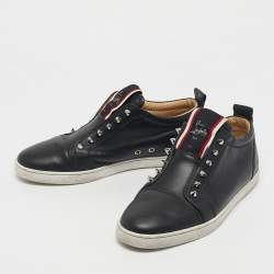 Pre Owned Christian Louboutin Black Leather F.A.V Slip-On Sneakers Size 42
