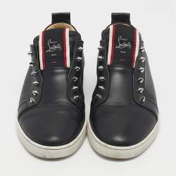 Pre Owned Christian Louboutin Black Leather F.A.V Slip-On Sneakers Size 42
