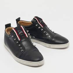 Pre Owned Christian Louboutin Black Leather F.A.V Slip-On Sneakers Size 42