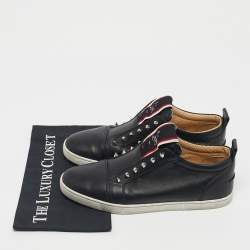 Pre Owned Christian Louboutin Black Leather F.A.V Slip-On Sneakers Size 42