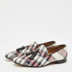 Pre Owned Christian Louboutin Multicolor Woven Leather Dandelion Tassel Slip On Loafers Size 42.5