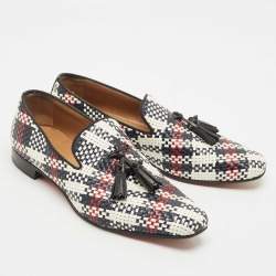 Pre Owned Christian Louboutin Multicolor Woven Leather Dandelion Tassel Slip On Loafers Size 42.5