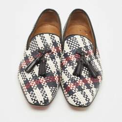 Pre Owned Christian Louboutin Multicolor Woven Leather Dandelion Tassel Slip On Loafers Size 42.5