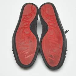 Pre Owned Christian Louboutin Black Leather Louis Junior Spikes Low-Top Sneakers Size 41.5