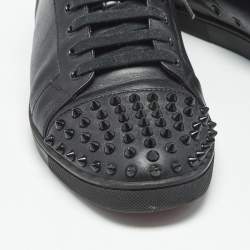 Pre Owned Christian Louboutin Black Leather Louis Junior Spikes Low-Top Sneakers Size 41.5