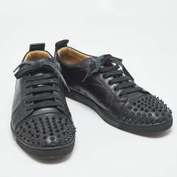Pre Owned Christian Louboutin Black Leather Louis Junior Spikes Low-Top Sneakers Size 41.5