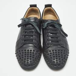 Pre Owned Christian Louboutin Black Leather Louis Junior Spikes Low-Top Sneakers Size 41.5