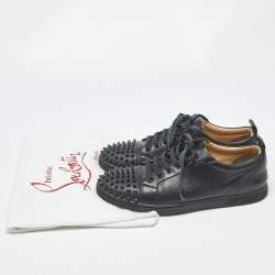Pre Owned Christian Louboutin Black Leather Louis Junior Spikes Low-Top Sneakers Size 41.5