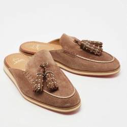 Pre Owned Christian Louboutin Brown Suede Roc X Tass Mules Size 42