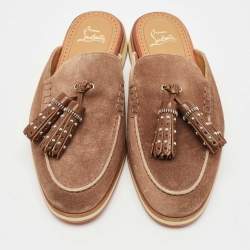 Pre Owned Christian Louboutin Brown Suede Roc X Tass Mules Size 42