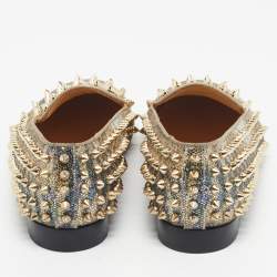 Pre Owned Christian Louboutin Gold Glitter Dandelion Spikes Smoking Slippers Size 40