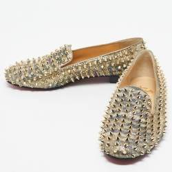 Pre Owned Christian Louboutin Gold Glitter Dandelion Spikes Smoking Slippers Size 40