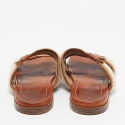 Pre Owned Christian Louboutin Brown Leather and Shearling Double Strap Flat Sandals Size 43