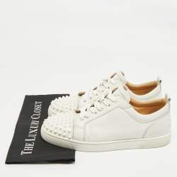 Pre Owned Christian Louboutin White Leather Louis Junior Spikes Low Top Sneakers Size 43.5