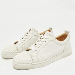 Pre Owned Christian Louboutin White Leather Louis Junior Spikes Low Top Sneakers Size 43.5