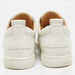 Pre Owned Christian Louboutin White Leather Louis Junior Spikes Low Top Sneakers Size 43.5