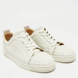 Pre Owned Christian Louboutin White Leather Louis Junior Spikes Low Top Sneakers Size 43.5