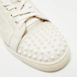 Pre Owned Christian Louboutin White Leather Louis Junior Spikes Low Top Sneakers Size 43.5