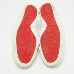 Pre Owned Christian Louboutin White Leather Louis Junior Spikes Low Top Sneakers Size 43.5