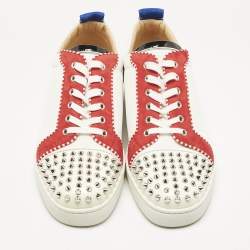 مملوكة مسبقًا Christian Louboutin Multicolor Suede and Canvas Louis Junior Spikes Orlato Sneakers Size 44