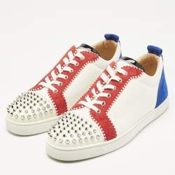 مملوكة مسبقًا Christian Louboutin Multicolor Suede and Canvas Louis Junior Spikes Orlato Sneakers Size 44