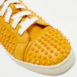 Pre Owned Christian Louboutin Yellow Leather Louis Spikes Lace Up Sneakers Size 40.5