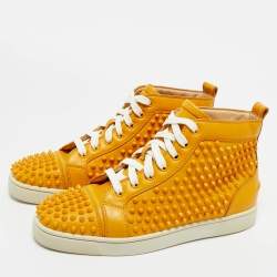 Pre Owned Christian Louboutin Yellow Leather Louis Spikes Lace Up Sneakers Size 40.5