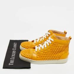 Pre Owned Christian Louboutin Yellow Leather Louis Spikes Lace Up Sneakers Size 40.5