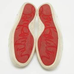 Pre Owned Christian Louboutin White/Gold Leather and Croc Embossed Leather Vieirissima Sneakers Size 40