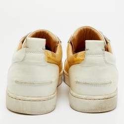 Pre Owned Christian Louboutin White/Gold Leather and Croc Embossed Leather Vieirissima Sneakers Size 40