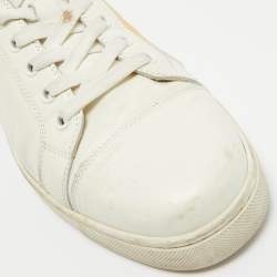 Pre Owned Christian Louboutin White/Gold Leather and Croc Embossed Leather Vieirissima Sneakers Size 40
