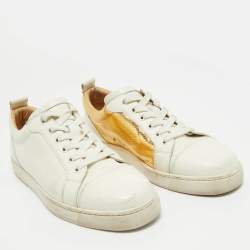 Pre Owned Christian Louboutin White/Gold Leather and Croc Embossed Leather Vieirissima Sneakers Size 40