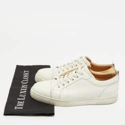 Pre Owned Christian Louboutin White/Gold Leather and Croc Embossed Leather Vieirissima Sneakers Size 40
