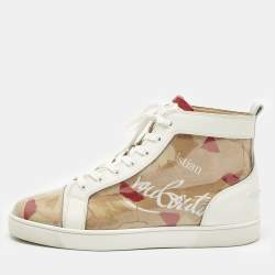 Pre Owned Christian Louboutin Transparent/White Loubi Kraft PVC and Leather Louis Sneakers Size 45
