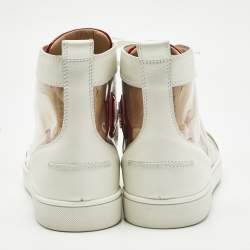 Pre Owned Christian Louboutin Transparent/White Loubi Kraft PVC and Leather Louis Sneakers Size 45