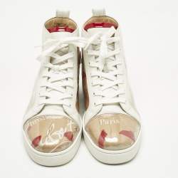 Pre Owned Christian Louboutin Transparent/White Loubi Kraft PVC and Leather Louis Sneakers Size 45
